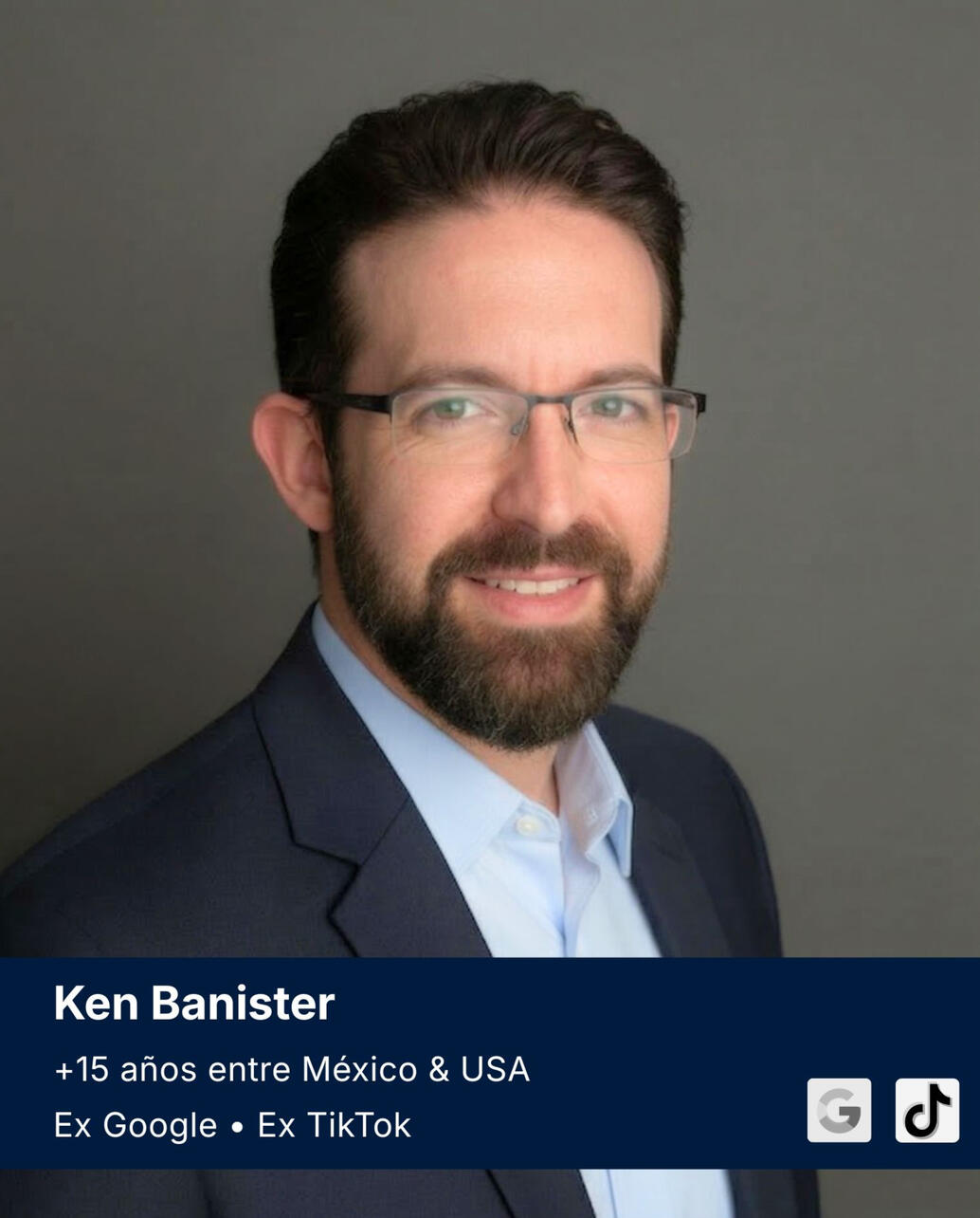 Ken Banister Retrato de Ken Banister con texto de credenciales profesionales